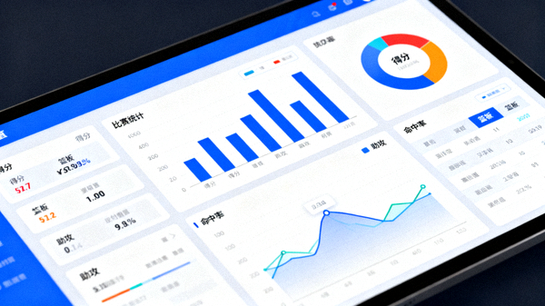 体育数据分析界面，屏幕展示比赛统计图表与数据指标
